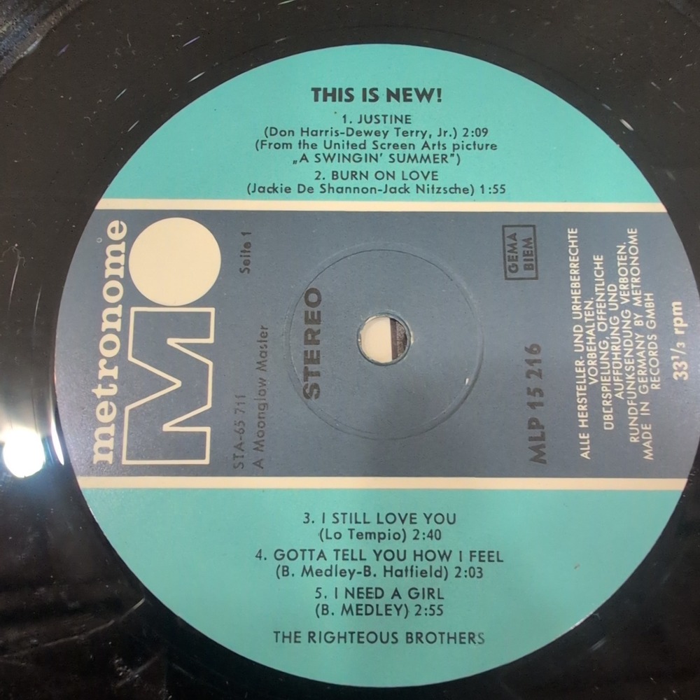 Righteous Brothers This Is New! Vinyl LP Metronome MLP 15 216 Stereo Germany VG - Picture 3 of 5